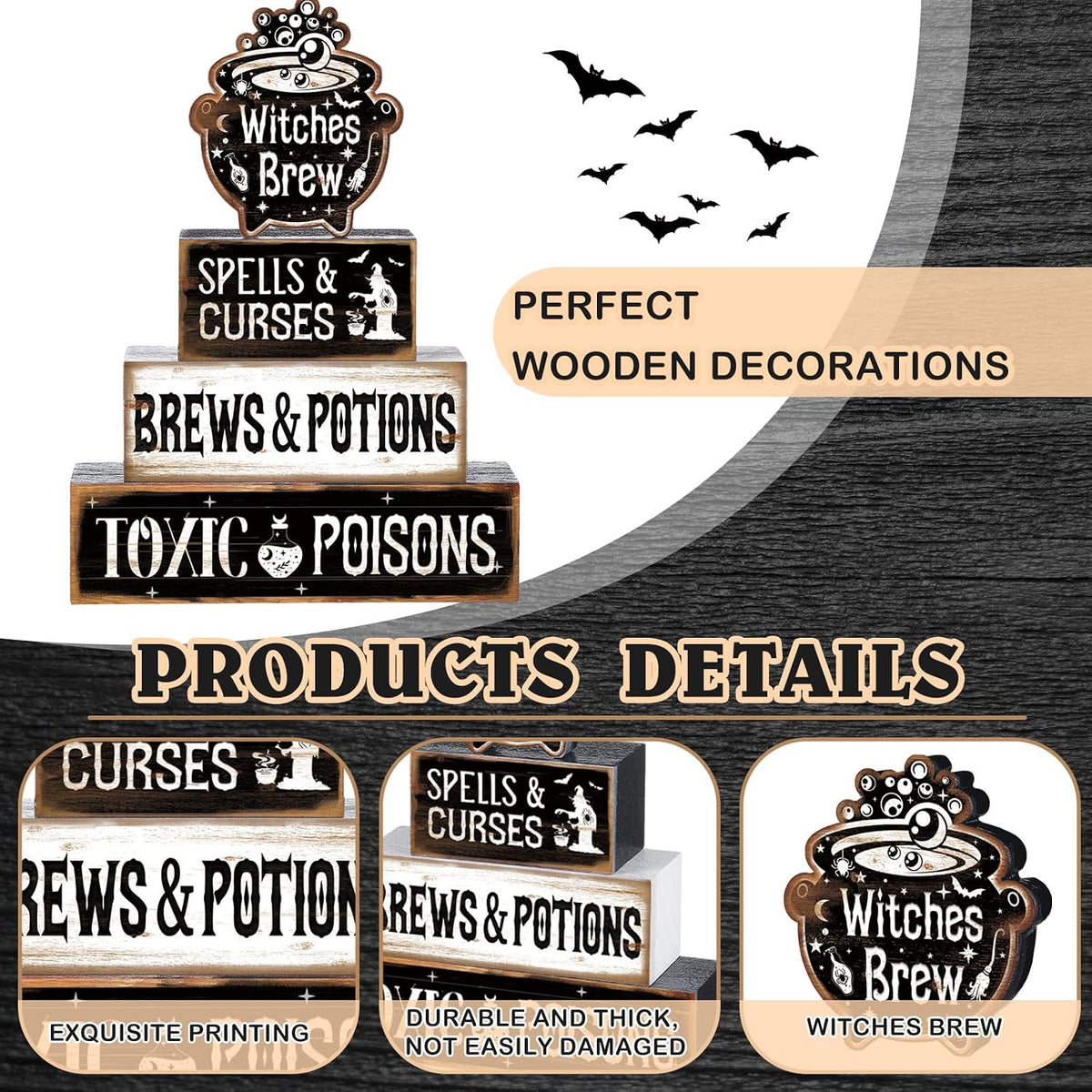 4 Pack Halloween Tiered Tray Decor, Witches Brew Tabletop Centerpiece