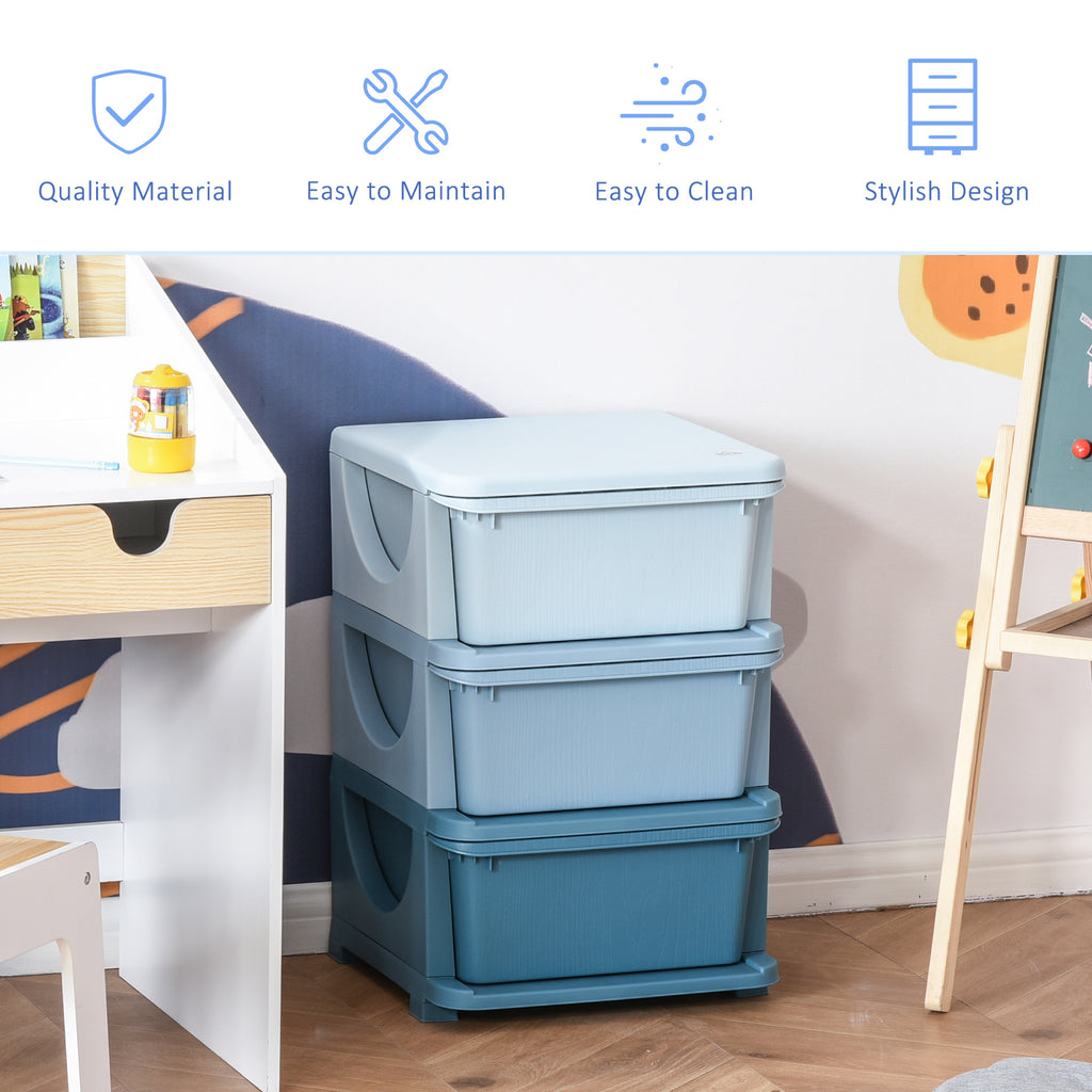 3 Tier Kids Toy Storage Organizer With Drawers, Blue, Chest For Bedroom