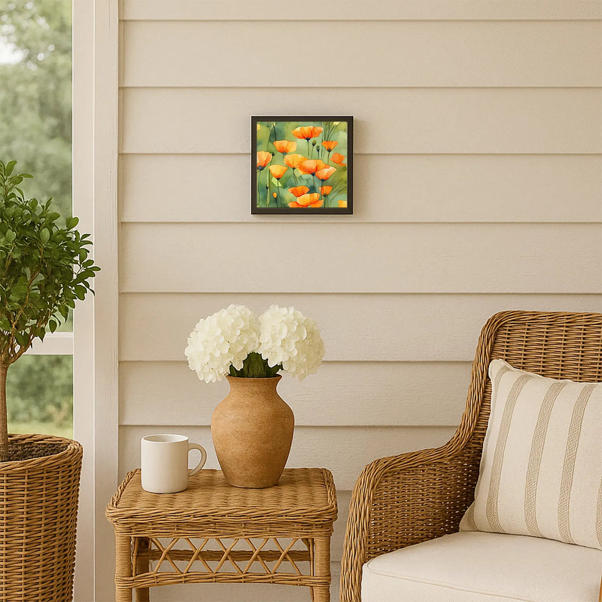 California Poppies In Watercolor Framed Metal Print Bathroom, Kitchen