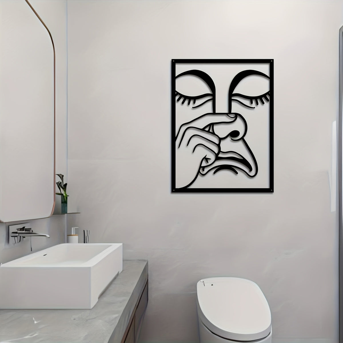 Whimsical Nose-pinch Metal Wall Sculpture - Hilarious Single Piece Iron