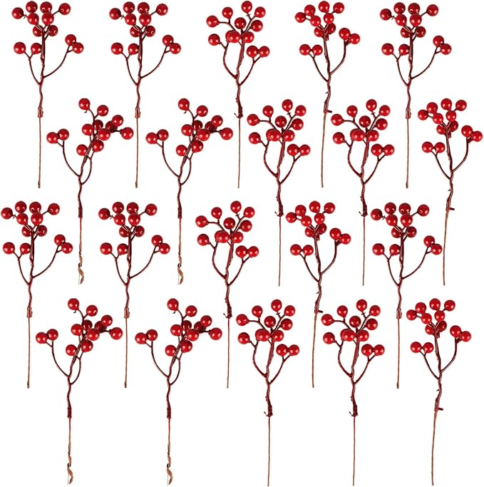 20-Pack 7-Inch Artificial Red Berry Picks For Christmas Tree Decorations