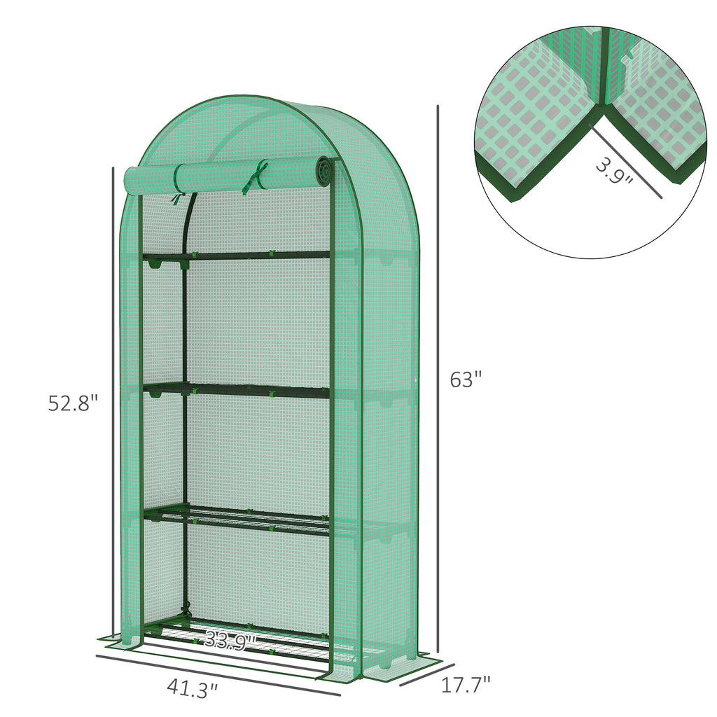 Mini Greenhouse, Portable Greenhouse With 4 Tier Shelves, Roll-up Door