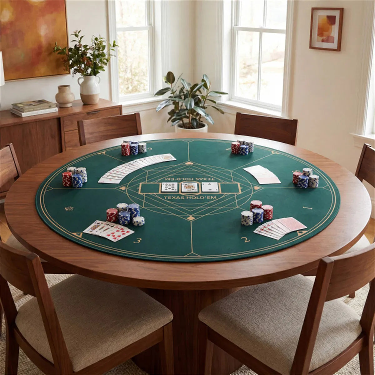 47" Round Foldable Poker Table Top Mat With Non-slip Rubber Base