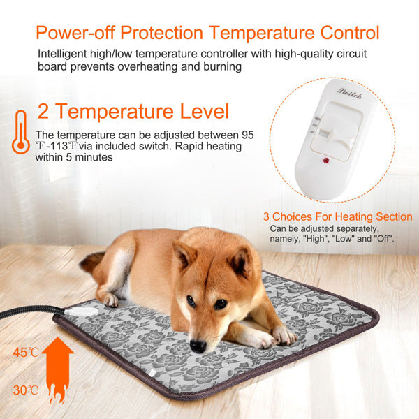 Pet Heating Pad, Waterproof Adjustable Warm Blanket, With Anti Bite