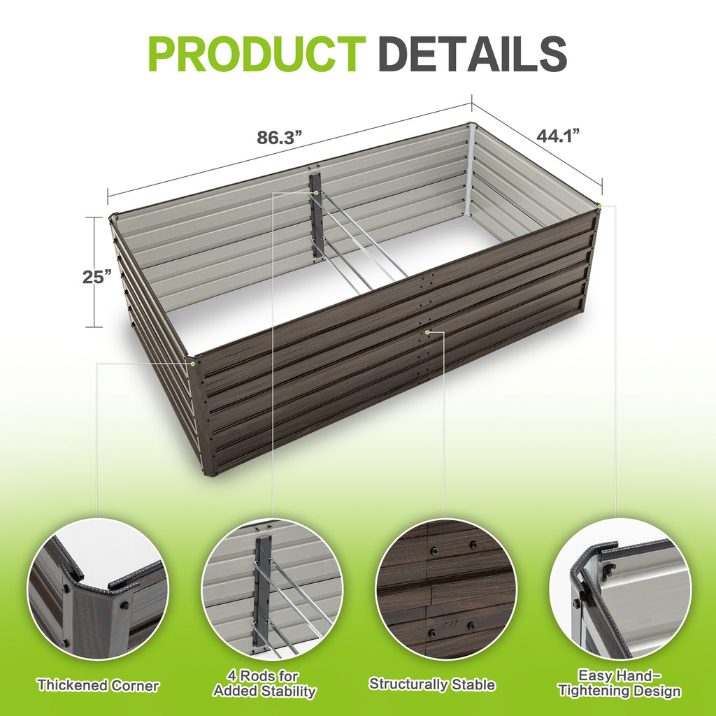 Woodgrain Aesthetic & Metal Strength: 8x4x2FT Galvanized Raised Garden