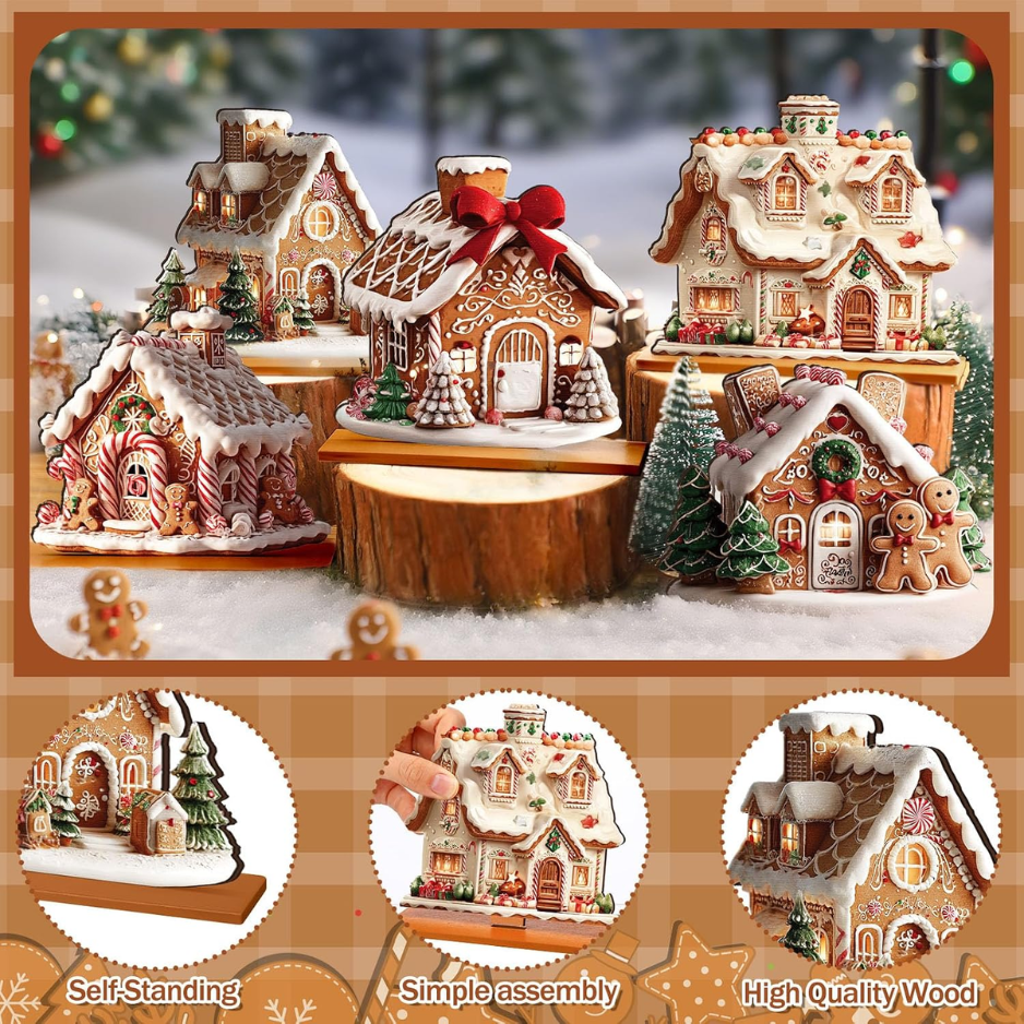 5 Pcs Gingerbread Christmas Table Decor, Gingerbread Village Set