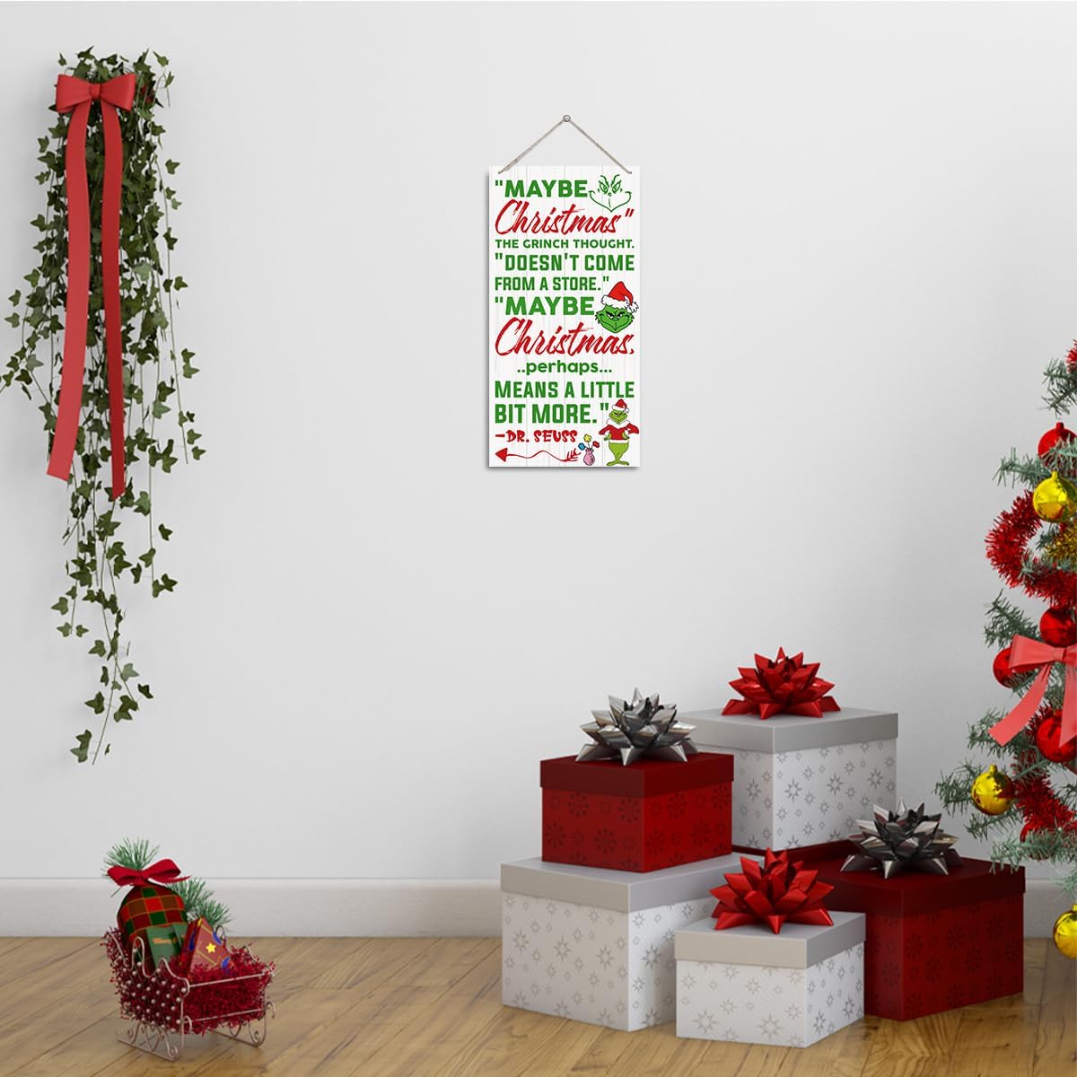 Christmas Decor Sign, Rustic Wooden Hanging Wall Sign, Winter Farmhouse