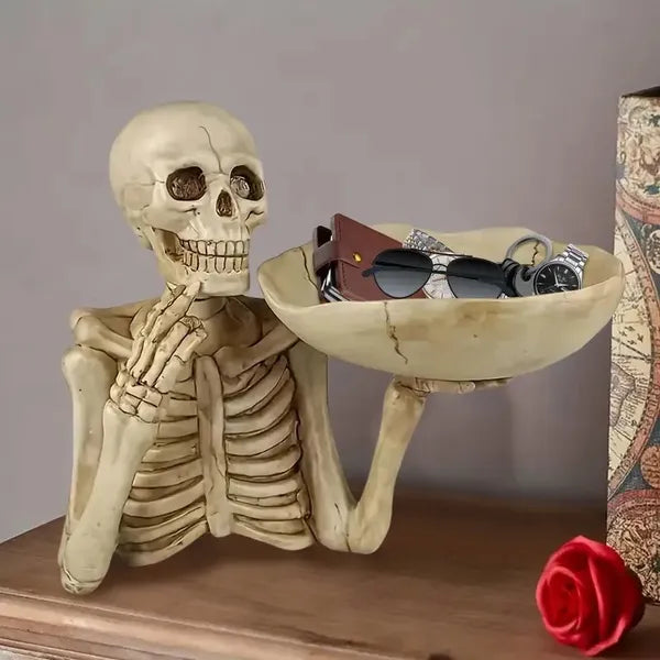 Skull Tray Ornament With Bowl Unique Skeleton Design For Indoor