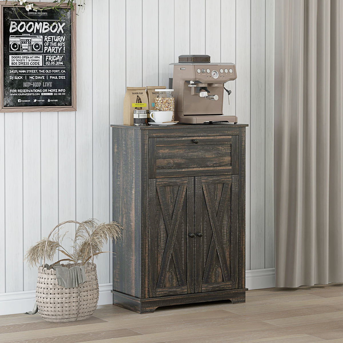 Farmhouse Sideboard Storage Cabinet With Doors And Drawer For Kitchen