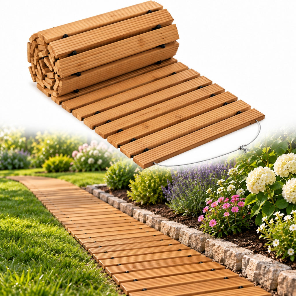 Roll-out Wooden Walkway Mat, 1.5 Cm Thick Portable Garden Pathway