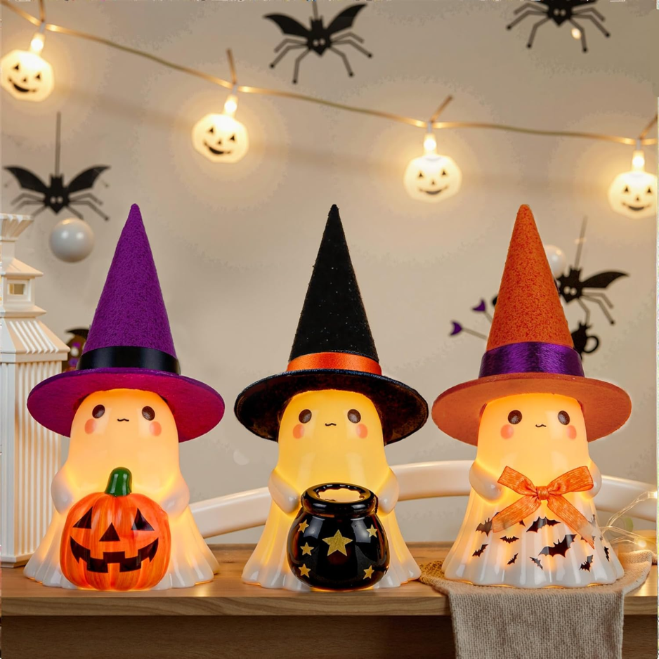 Halloween Decorations Indoor,3Pcs Cute Spooky Ceramic Ghost Halloween
