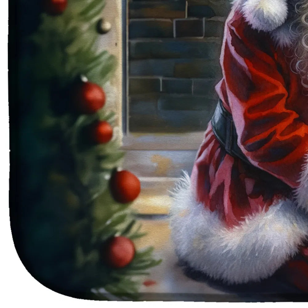 Westie And Santa Claus Dish Drying Mat Absorbent Dish Drying Mat Pad