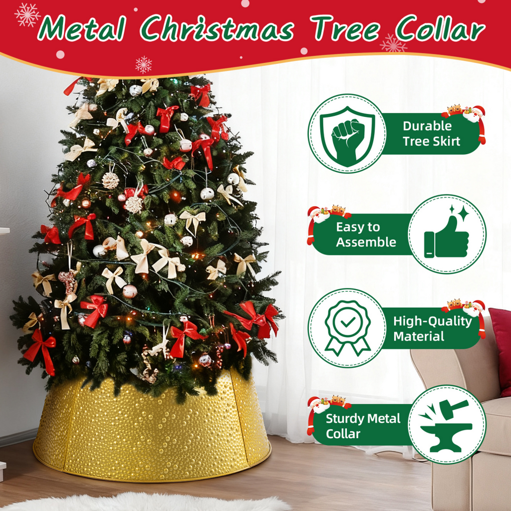 Metal Christmas Tree Collar, Waterproof Holiday Decorative Tree Base
