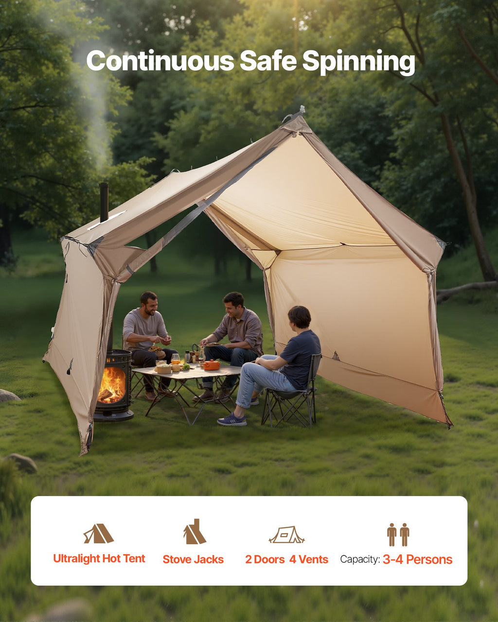 Cabin Tent With Stove Jack Lightweight Waterproof 2 Persons Camping