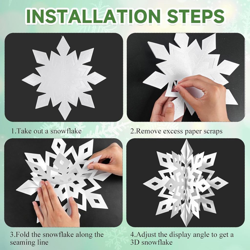White Paper Snowflake Decorations 14 Units, Hanging Christmas Decor