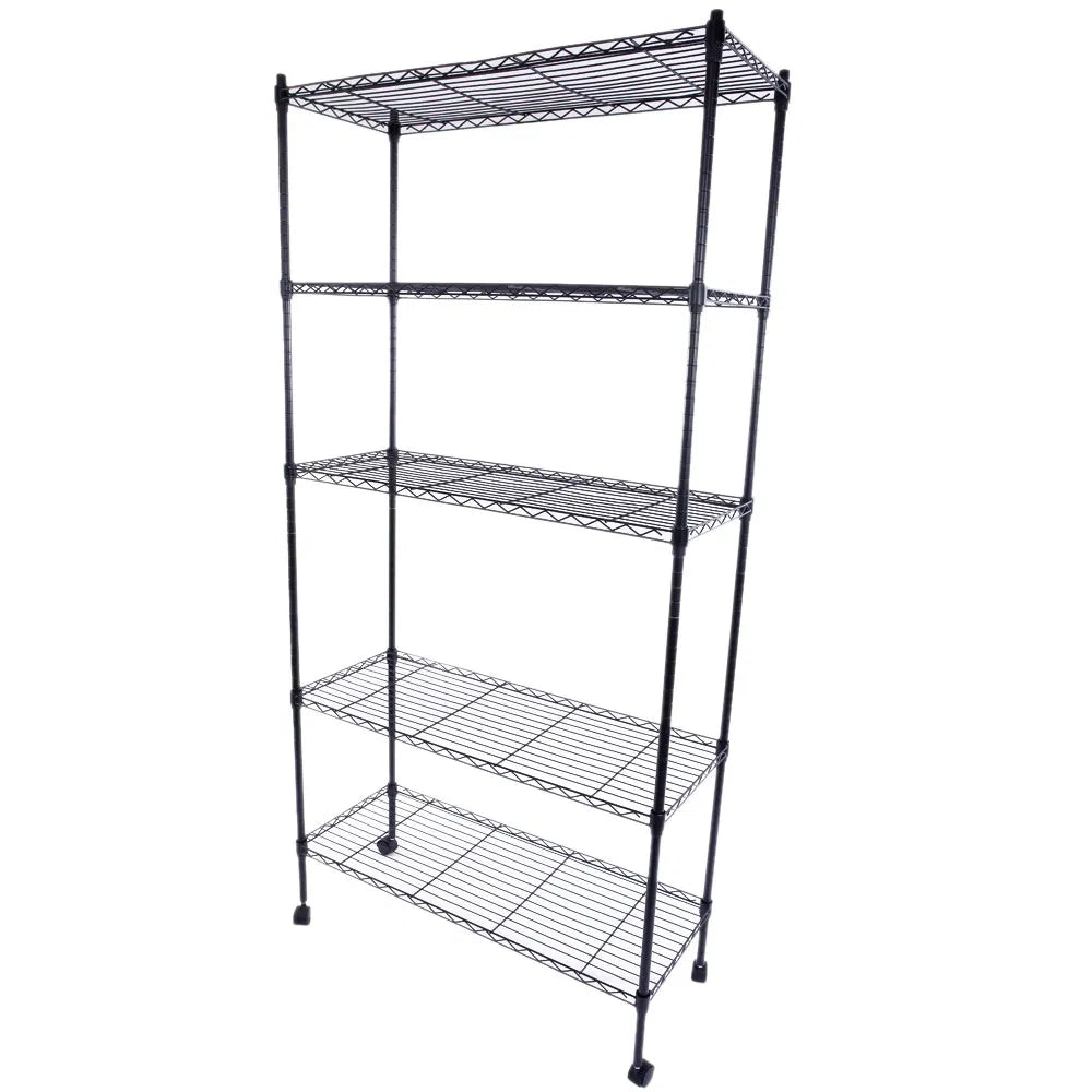 5-Layer Plastic Coated Iron Shelf With 1.5" Nylon Wheels 165*90*35 Black