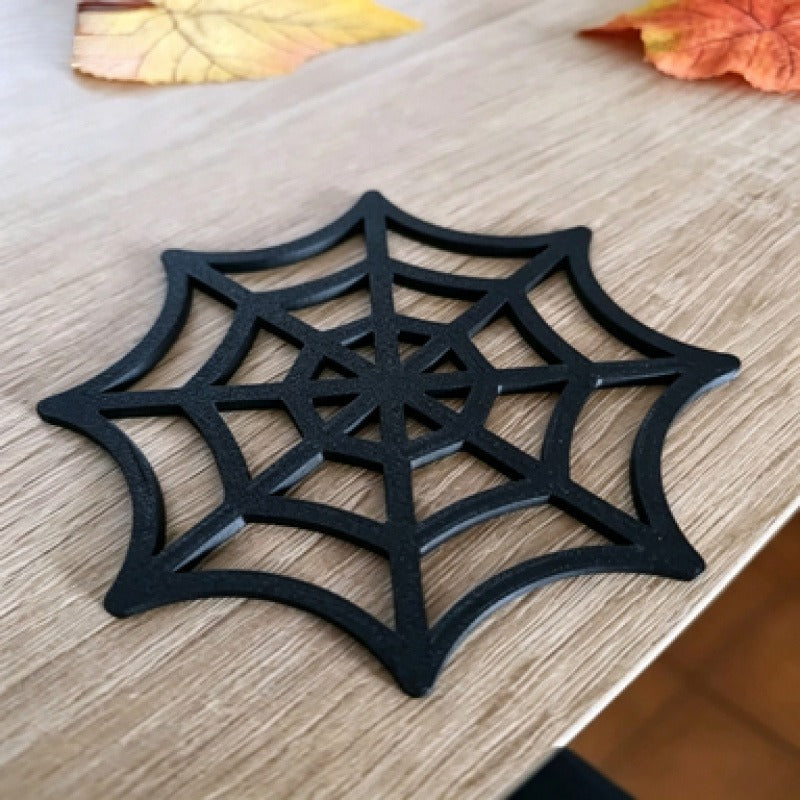 Black Spider Web Cup Coasters, Halloween Gothic Drink Mat, 3D Printed