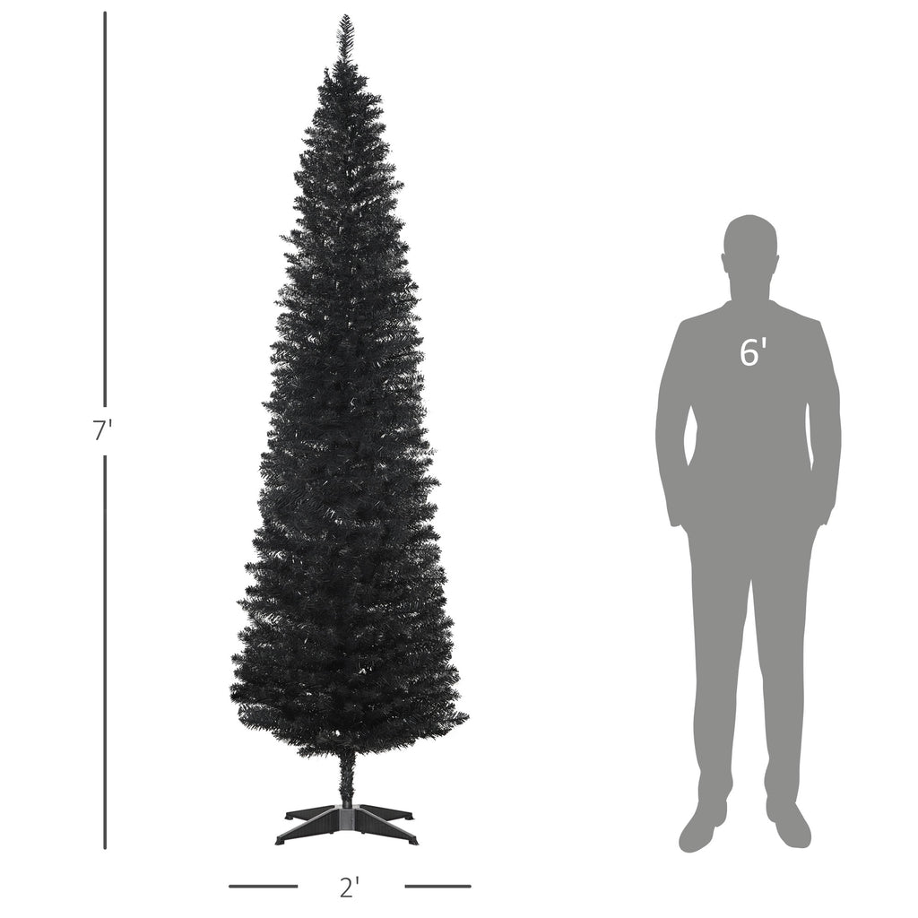 7' Artificial Pencil Christmas Tree, Slim Xmas Tree With 499 Realistic