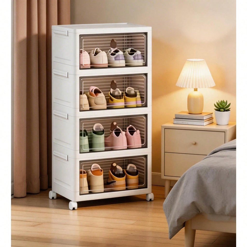 Dustproof Clear Plastic Shoe Storage Box Stackable Foldable 3Tier Shoe