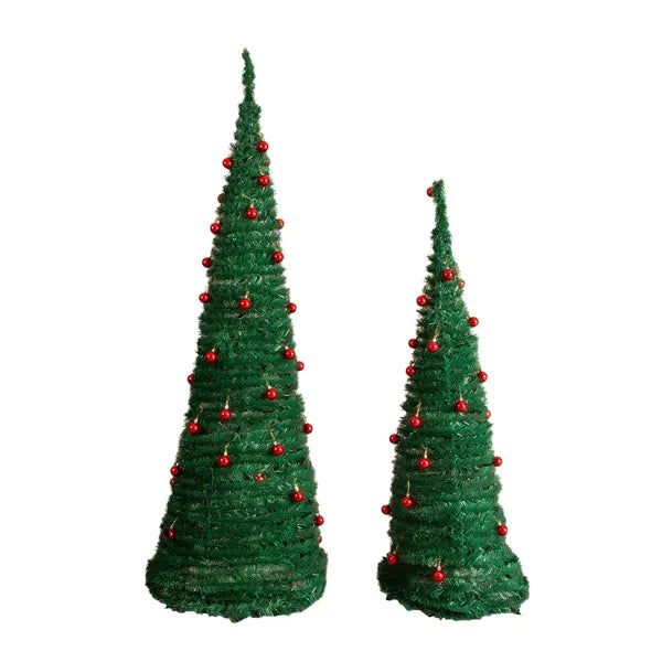 2 Pack, 6FT 5FT Artificial Up Christmas Tree With Red Ball Ornaments