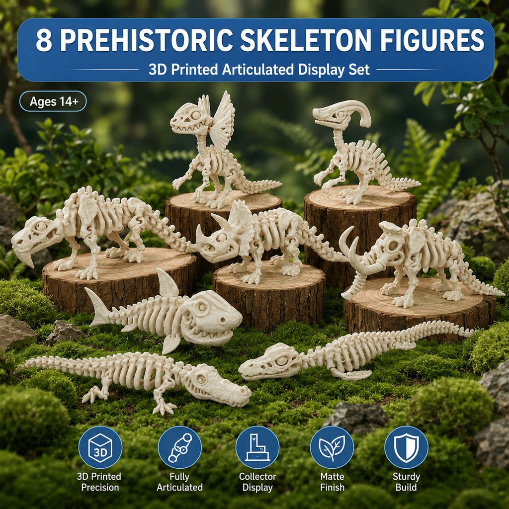 1PC 3D Printed Articulated Prehistoric Skeleton Figure, Bone-like