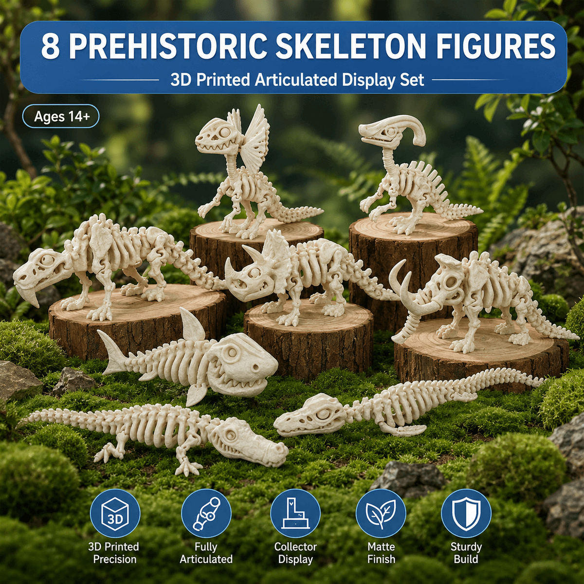 1PC 3D Printed Articulated Prehistoric Skeleton Figure, Bone-like
