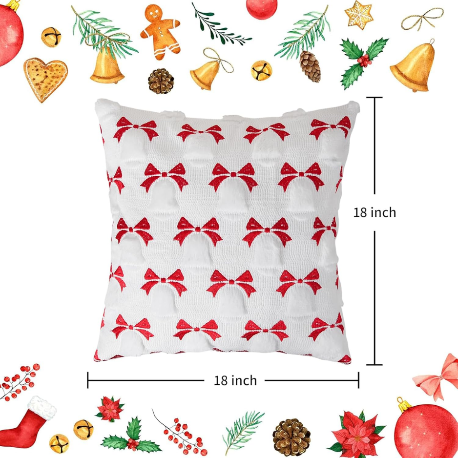 2Pcs Christmas Pillow Covers 18x18, 3D Jacquard Faux Fur Holiday Decor