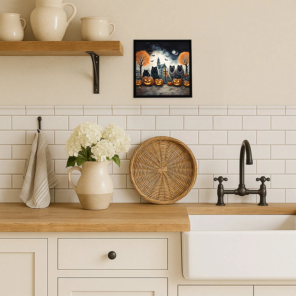 Keeshond Spooky Halloween Framed Metal Print Bathroom, Kitchen, Office