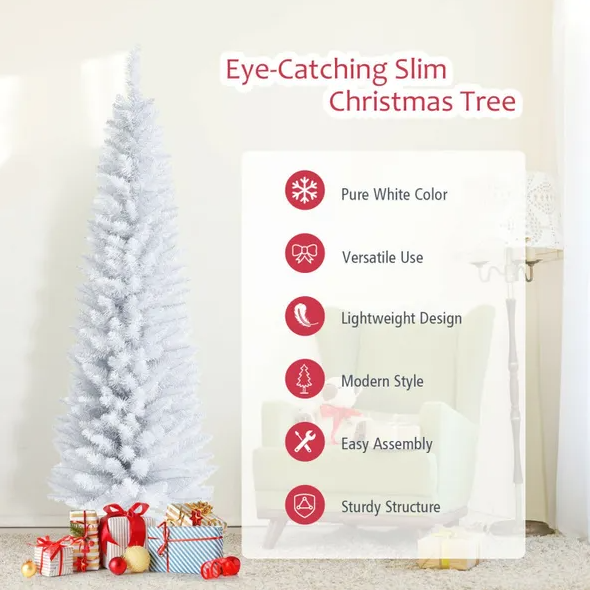 6 Feet Unlit Artificial Slim Pencil Christmas Tree With Metal Stand