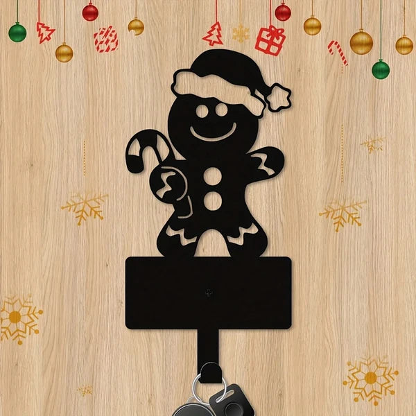 2 Pcs Gingerbread Man Metal Key Hooks Christmas Themed Wall Decor