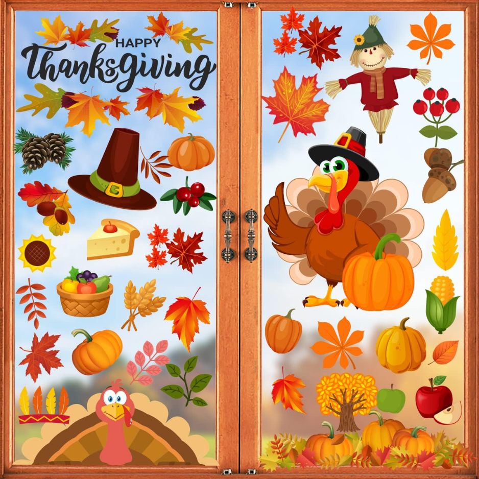 Thanksgiving Decorations, 158Pcs Thanksgiving Window Clings Stickers
