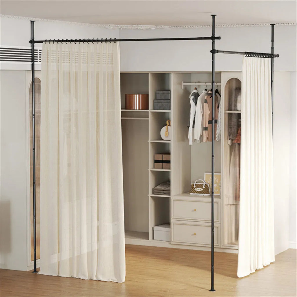 Drill-free L-shaped Room Divider Curtain Rod, Adjustable 28"-142"W X
