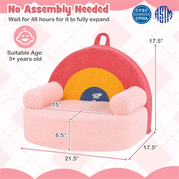 Pink + Beige Kids Sofa, Soft Teddy Fleece Foam Couch With Carry Handle