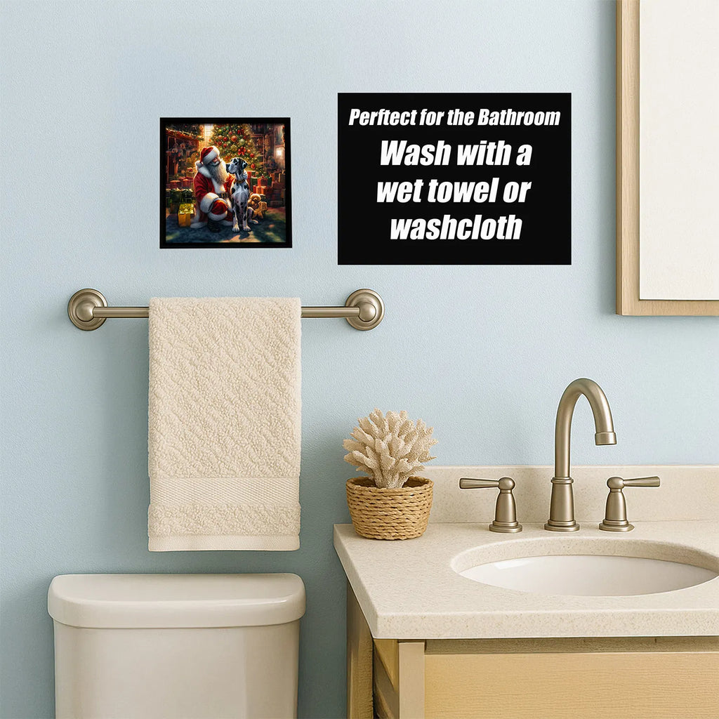 Great Dane And Santa Claus Framed Metal Print Bathroom, Kitchen, Office