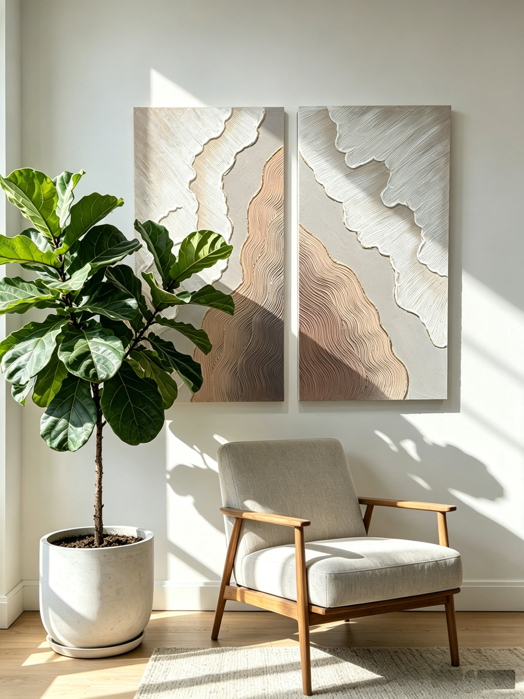 20x40 Set Of 2 Abstract Wall Art, Neutral Antique White & Beige Brown
