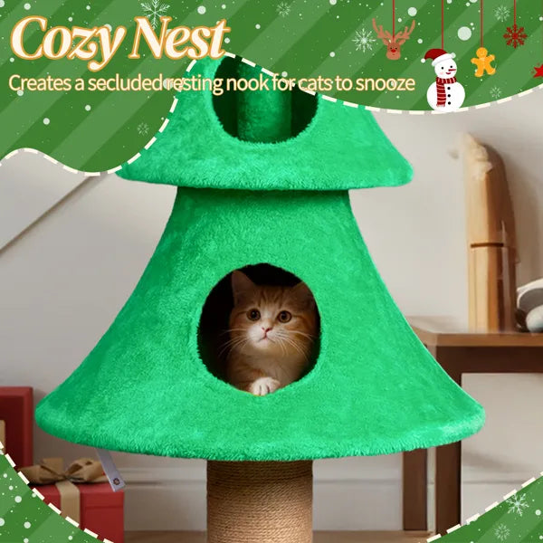 59in Large Tall Christmas Tree Cat Tower With 2 Cat Condos & Scratching