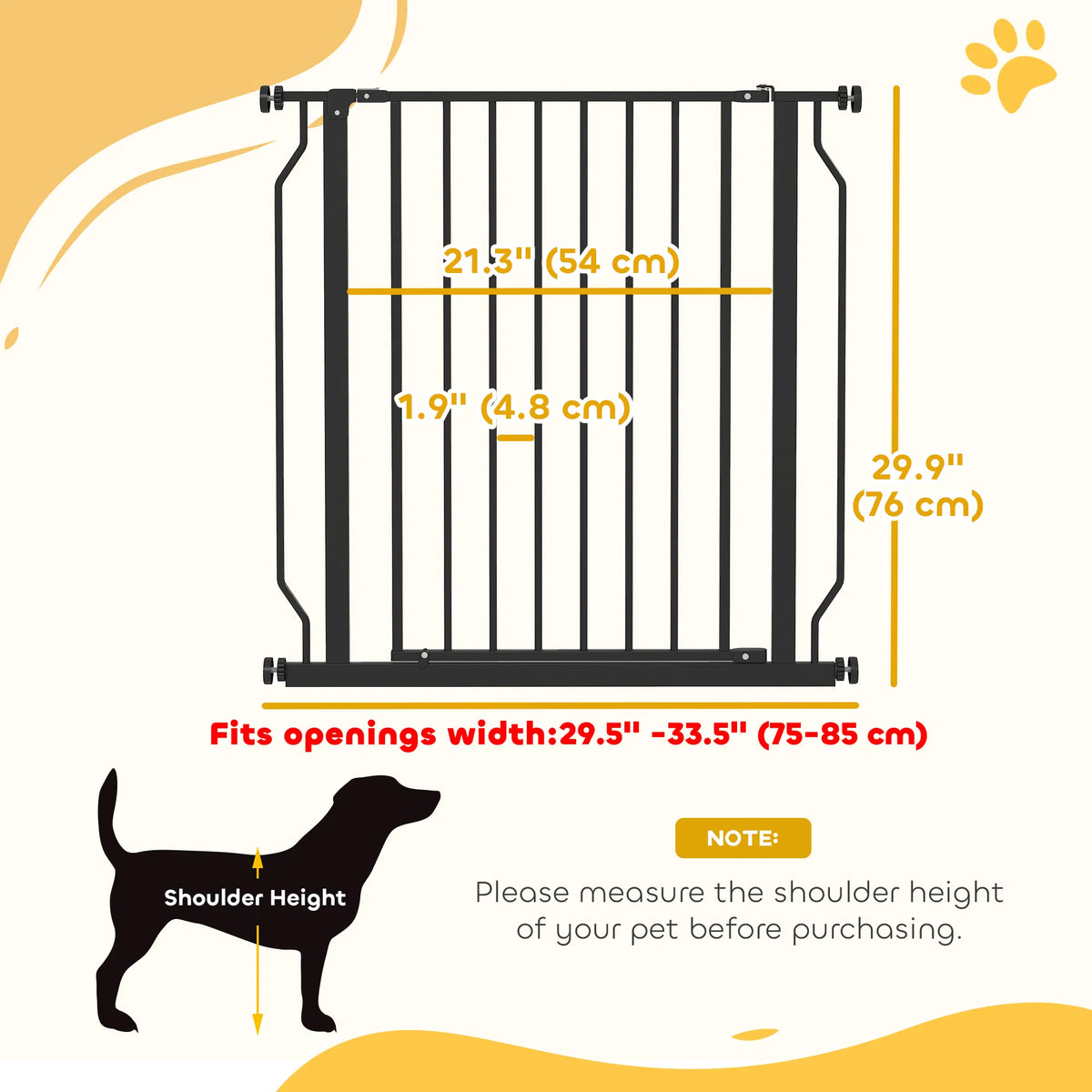 30"- 34" Easy Install Pet Gate W/ Door & Double Locking System, Extra