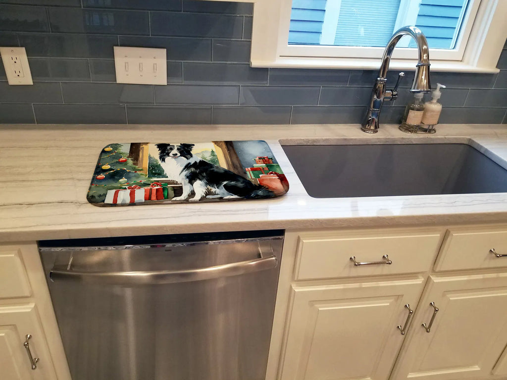 Border Collie Cozy Christmas Dish Drying Mat Absorbent Dish Drying Mat