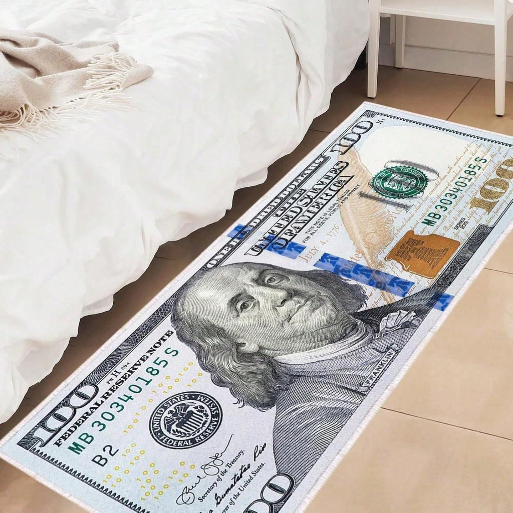 One Hundred Dollar Design Area Rug, Currency Inspired Non-slip Carpet