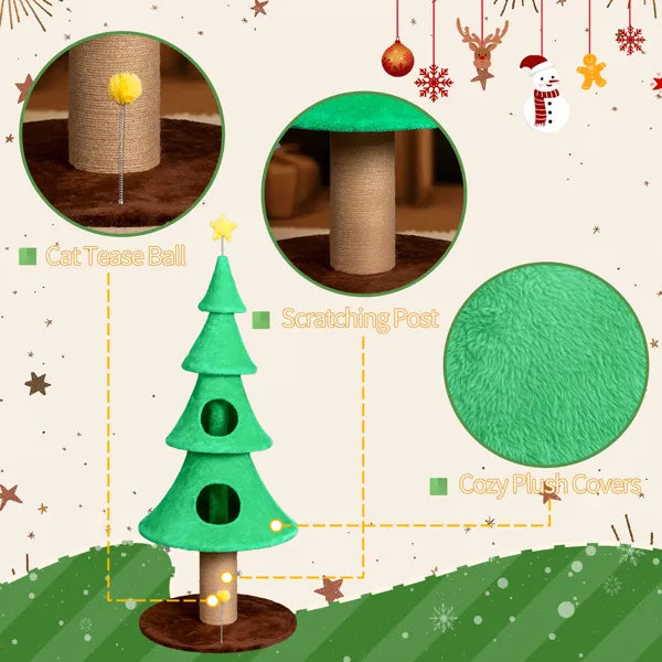 59in Large Tall Christmas Tree Cat Tower With 2 Cat Condos & Scratching