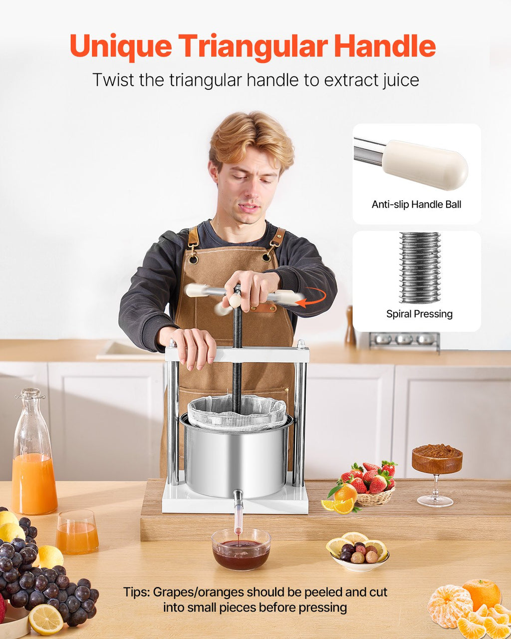Fruit Wine Press Manual Press For Wine Making 1.45 Gal/5L Stainless