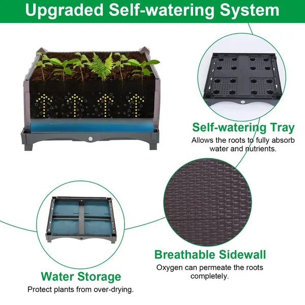 Raised Garden Bed Plant Growth Box With Self-watering System For Garden