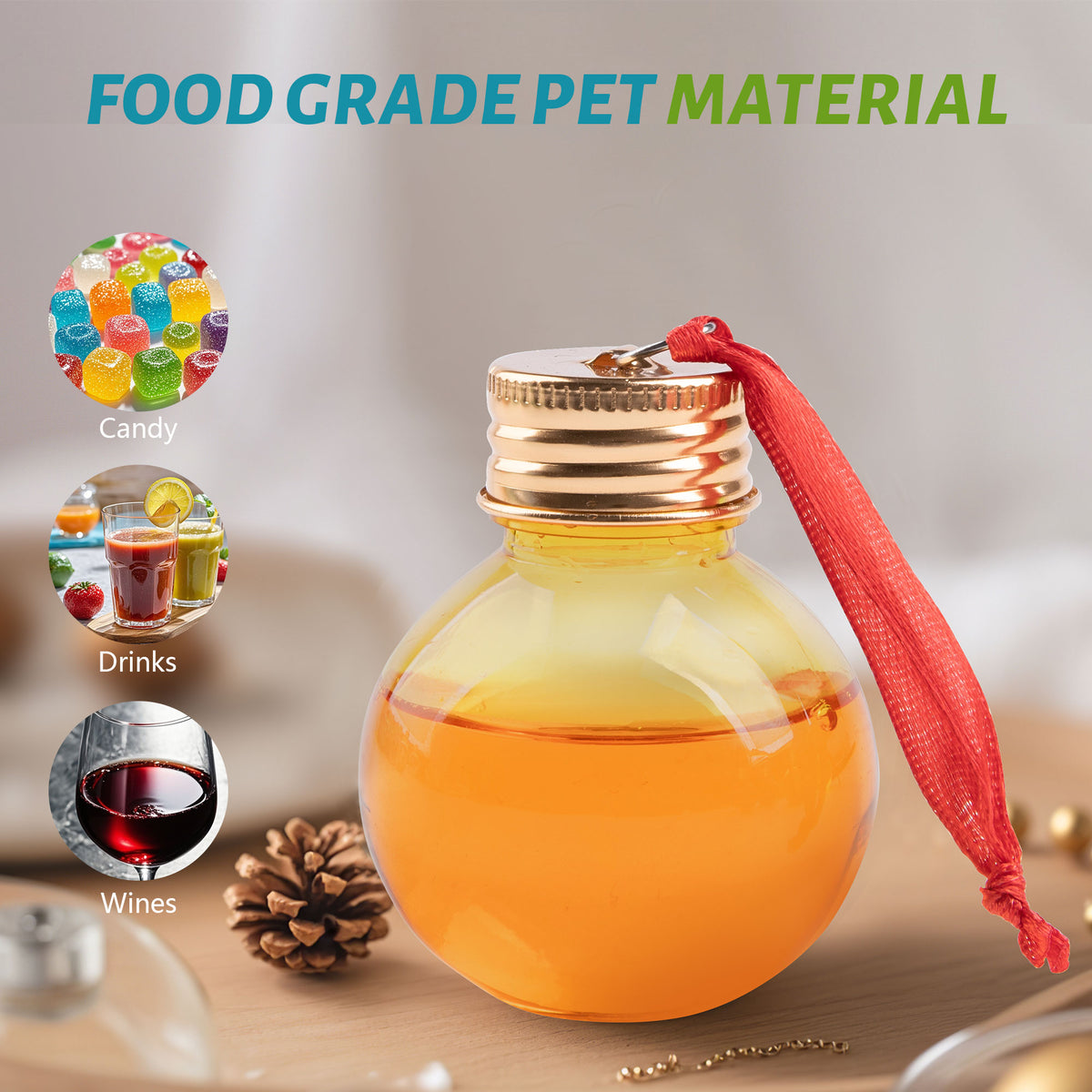 6Pcs Christmas Fillable Clear Ornaments Drink Balls, 50ml Plastic
