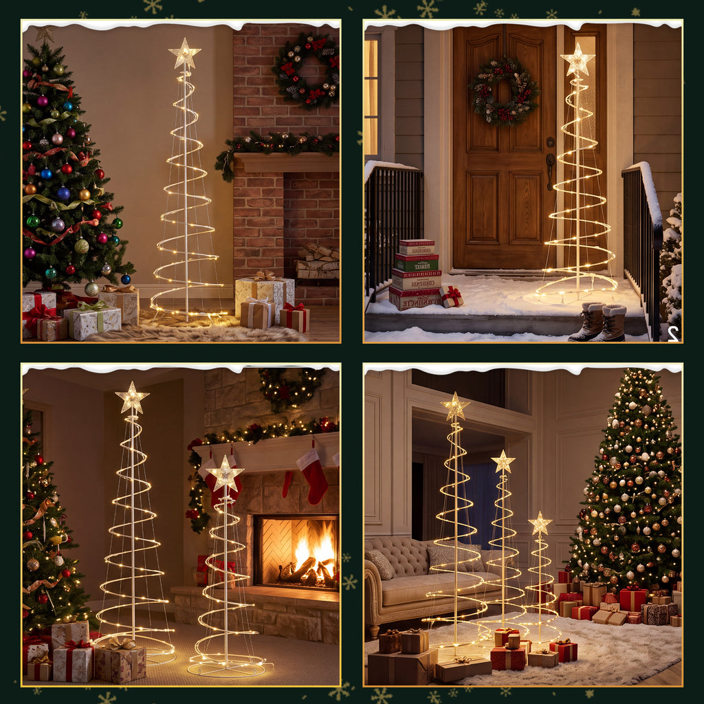 3 Pack Spiral Christmas Tree, Collapsible Unlit PVC Artificial Tree