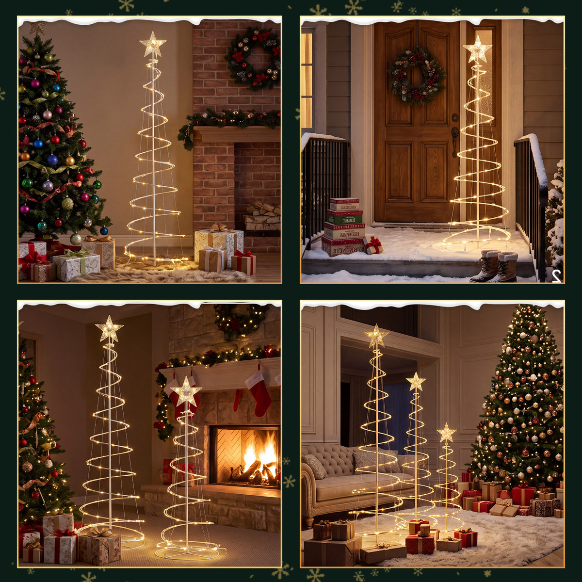 3 Pack Spiral Christmas Tree, Collapsible Unlit PVC Artificial Tree