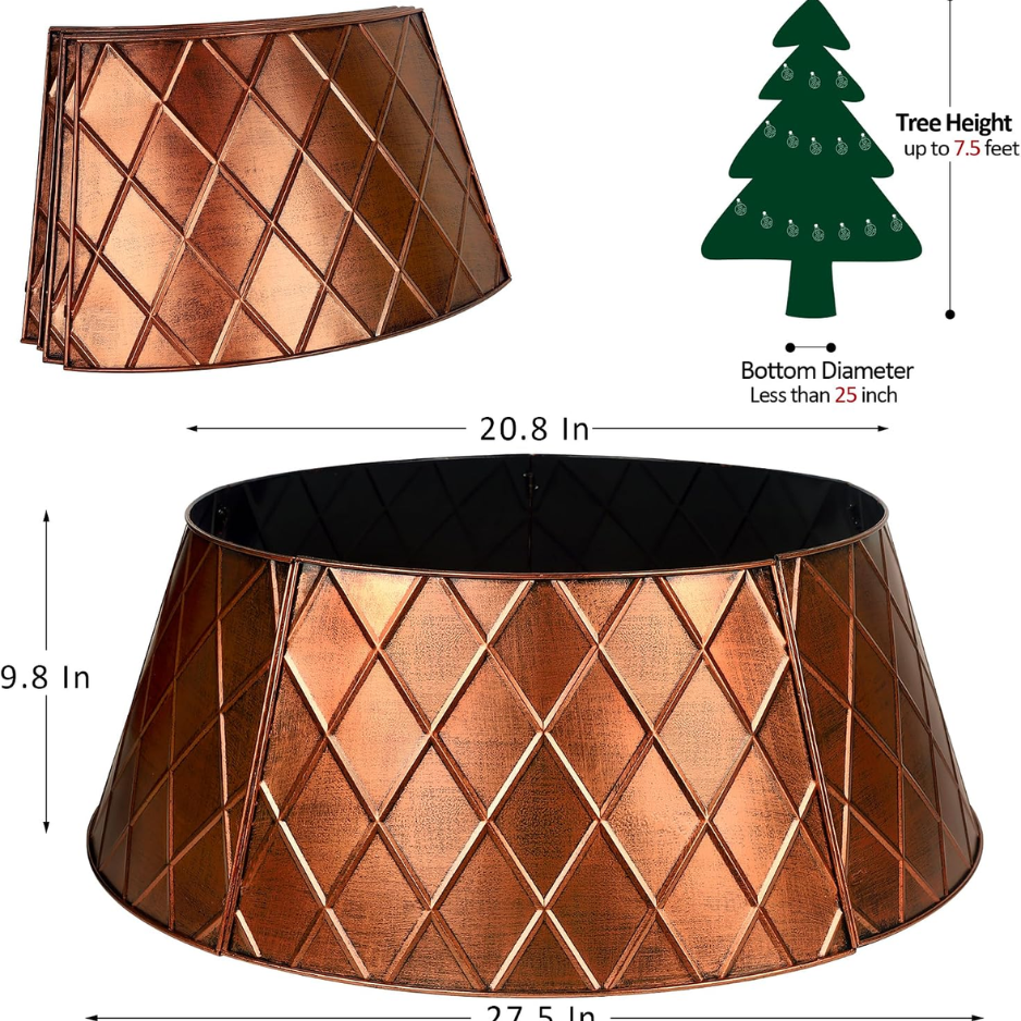 Bronze Metal Christmas Tree Collar, Diamond Pattern, 20.8 27.5