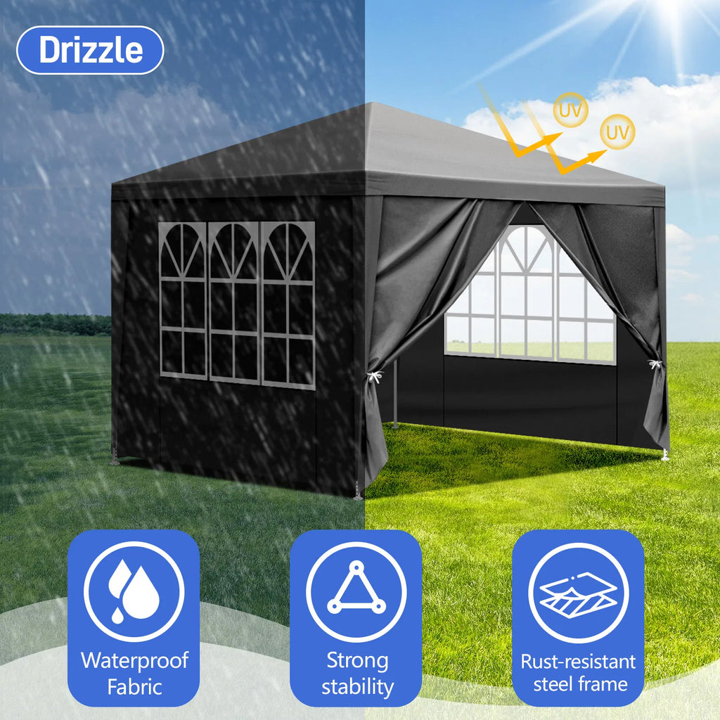 10 10ft Black Outdoor Canopy Gazebo With 4 Removable Side Panels, 2