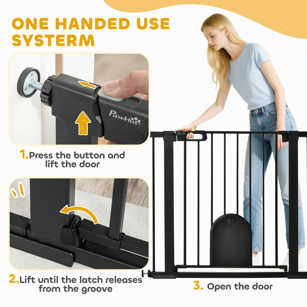 30"-41" Extra Wide Pet Gate Barrier With Small Door, 30"H Dog Gate