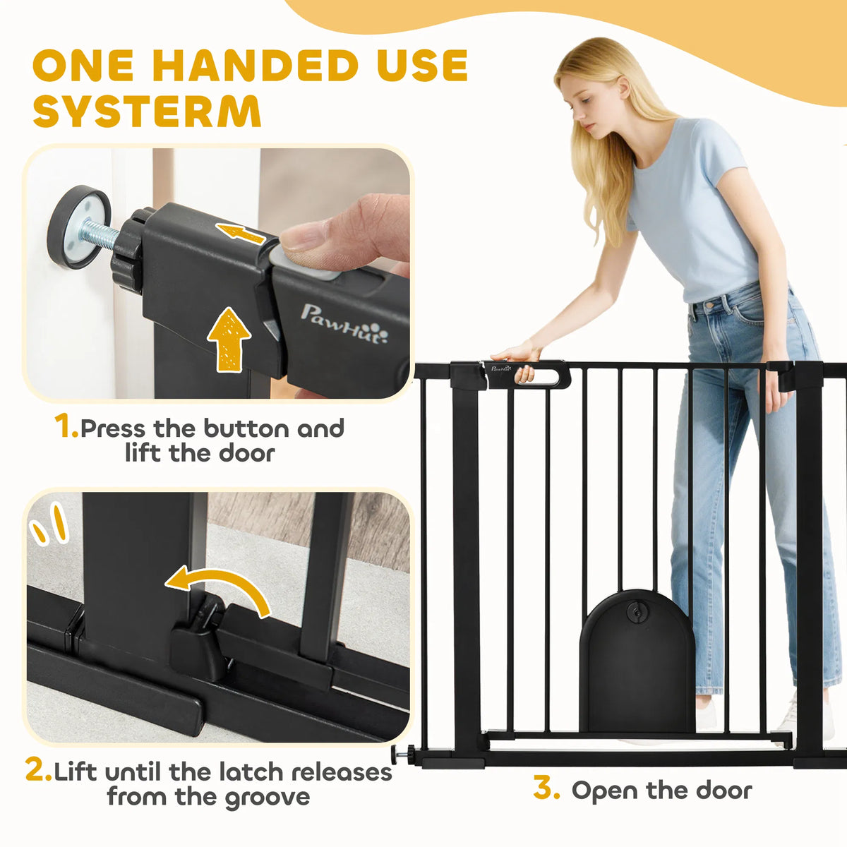 30"-41" Extra Wide Pet Gate Barrier With Small Door, 30"H Dog Gate