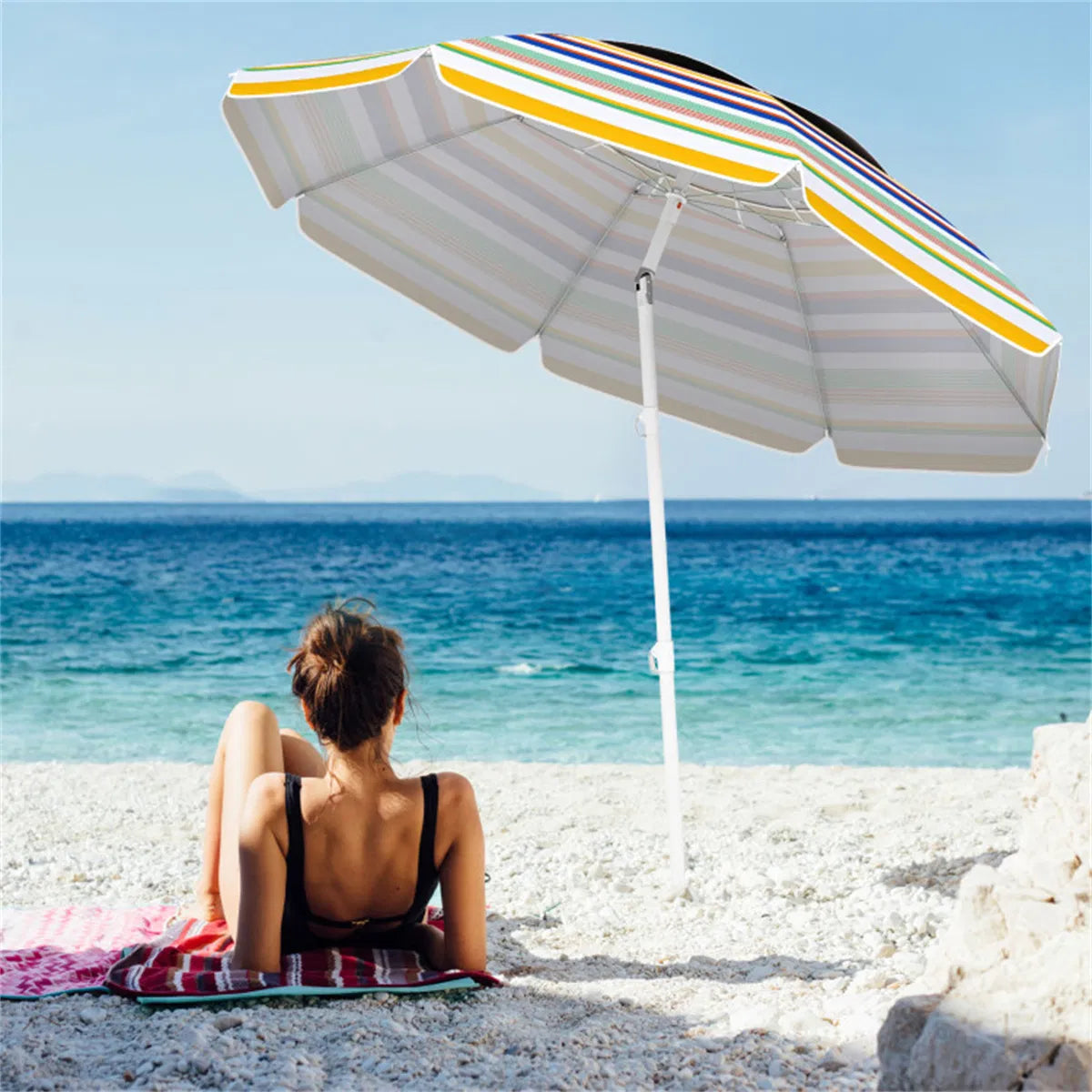 6.5ft Portable Beach Umbrella - UPF50+ Sun Protection , 3-Section Easy